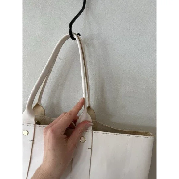 Clare V. Vivier La Tropezienne White Leather Shopper Tote Laptop Work Bag Troupe - Picture 4 of 12